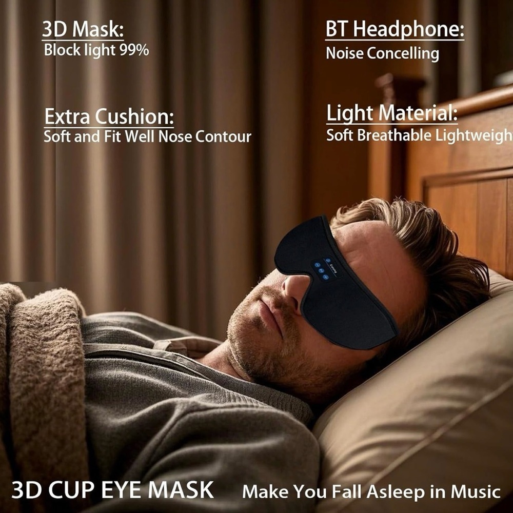 Sleep Mask with Bluetooth Headphones, Blackout Silk Eye Mask, Insomnia R…​​​ - Picture 4 of 7